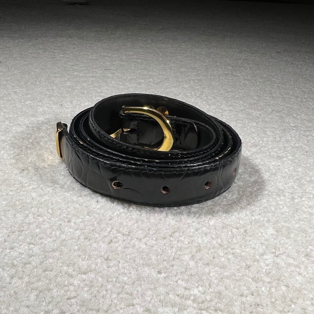De Vecchi Alligator Belt Womens SM Black Gold Buckle Italian Leather